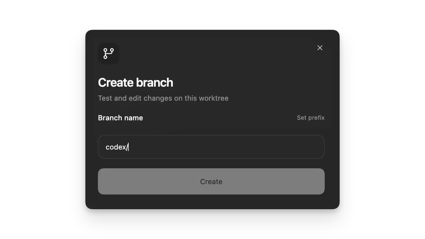 Vue Codex montrant le choix entre un environnement local et un worktree.