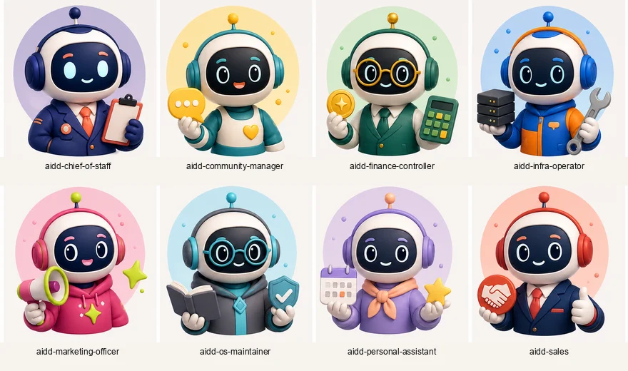 Illustration de plusieurs rôles d'agents Hermes dédiés dans l'Operating System AI-Driven Dev.