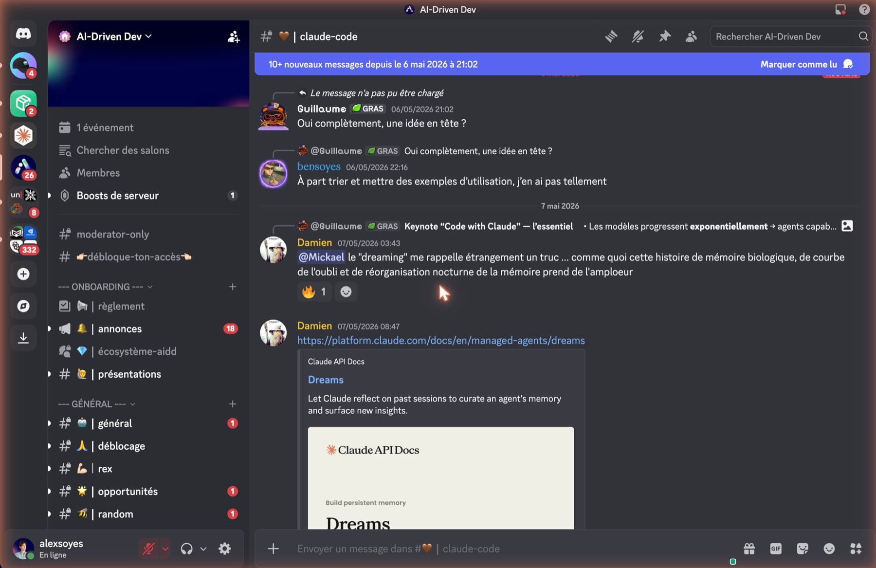 Channel #claude-code du Discord AI-Driven Dev